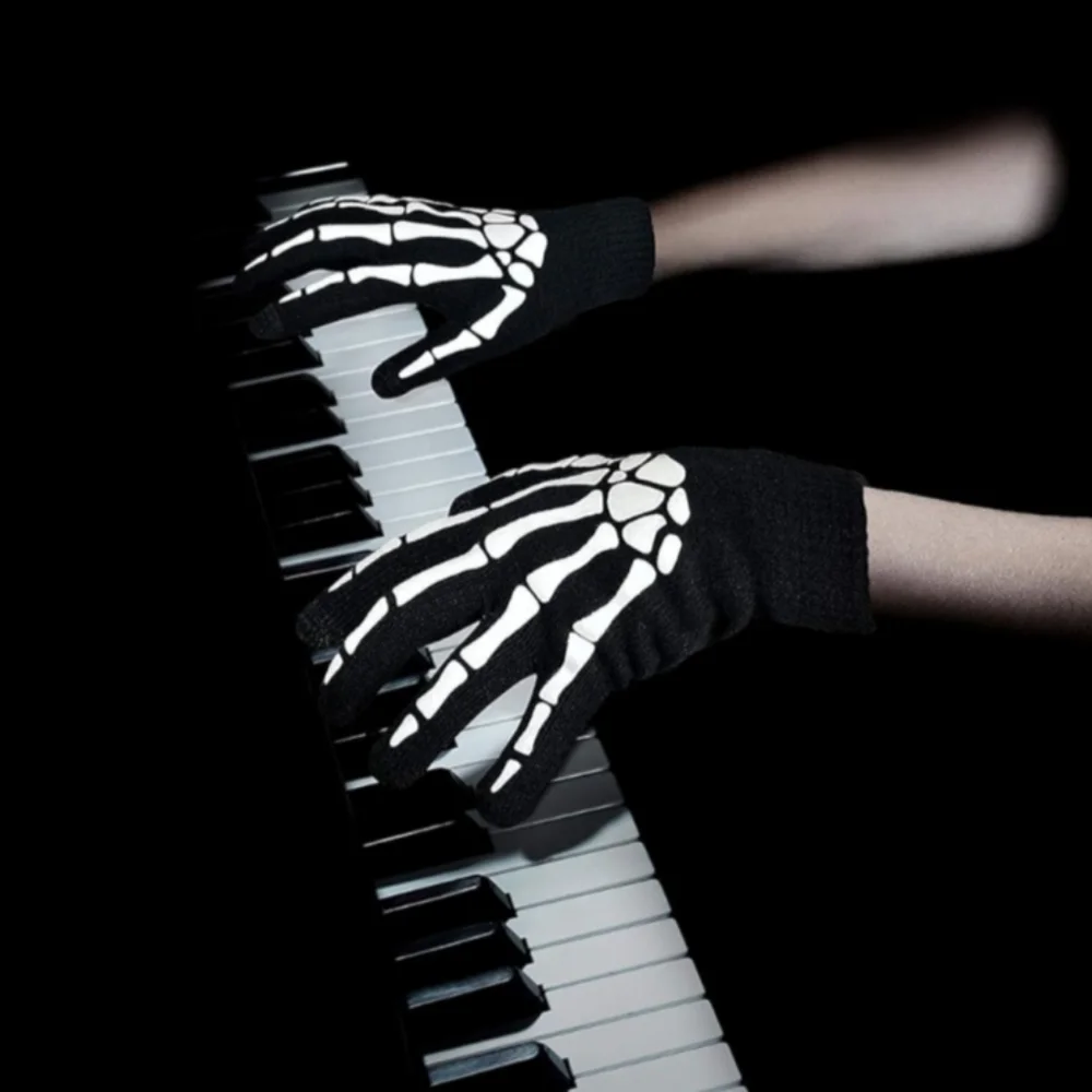 Stretchy Skeleton Gloves Glow in the Dark Stretch Knit Kids and Adult Sizes Goth